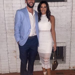 Two sisters white crochet midi dress